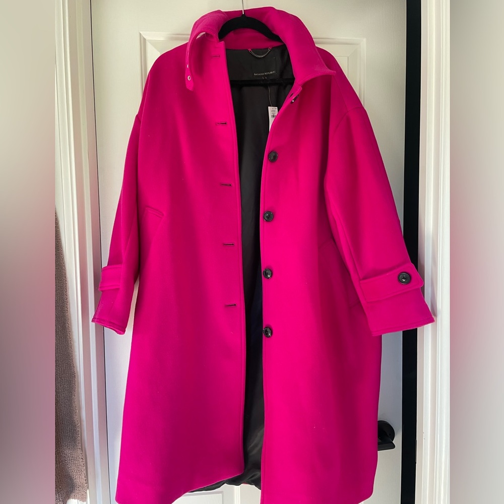 NWT BANANA REPUBLIC | Italian Melton Cocoon Coat | Bright Pink | size Small S